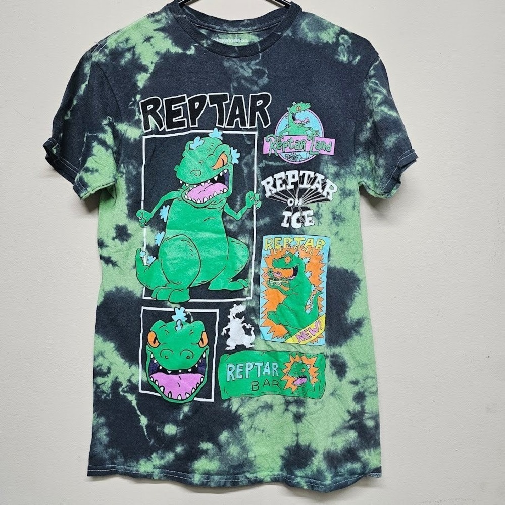 Nickelodeon Reptar Tie Dye Graphic‎ T-Shirt Rugrats Green Black Unisex Small